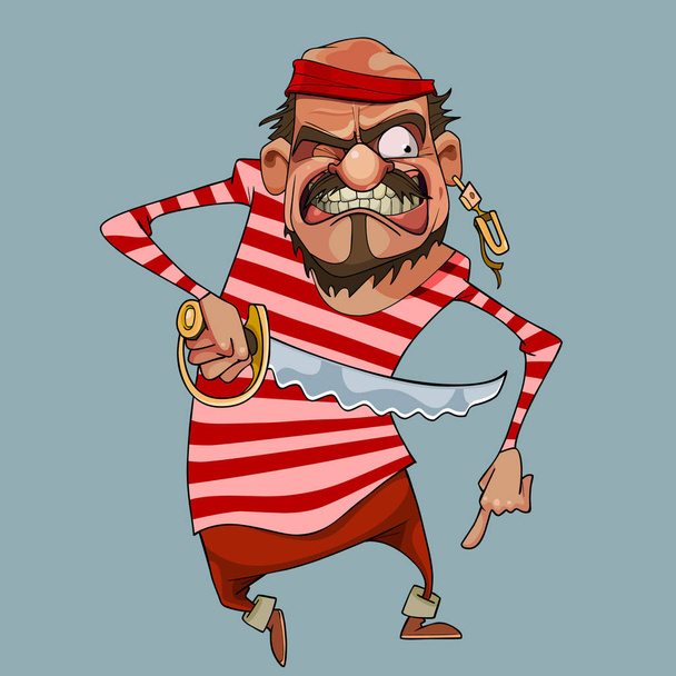 cartoon funny aggressive man in pirate clothes with dagger - Vector, Image