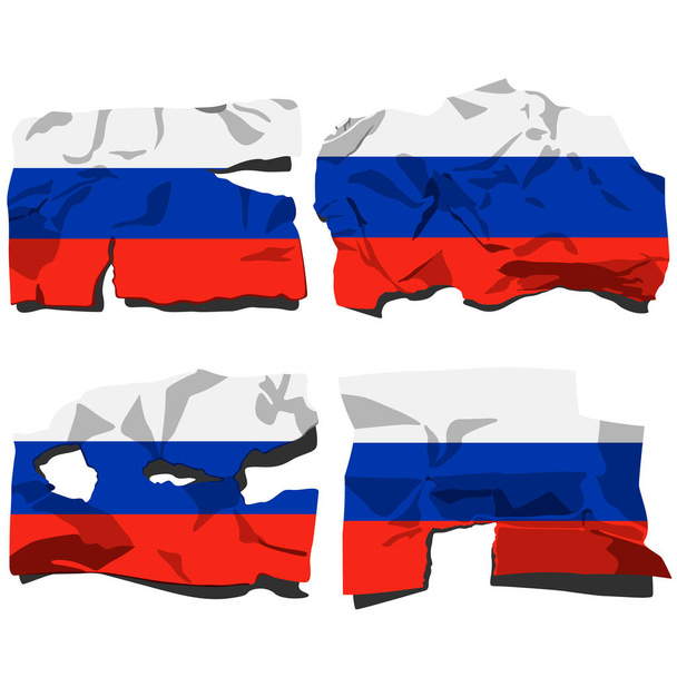 jeu de quatre drapeaux, illustration de drapeaux déchirés, drapeau de la Russie, vecteur isolé sur fond blanc
 - Vecteur, image