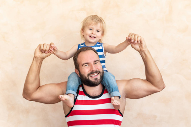 Man and child at home. Father and son having fun together. Family holiday concept. Happy Father's day - Fotoğraf, Görsel