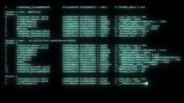 lawaaierige vervormde glitched snel lang scrollen programmering veiligheid hacken code stroom gegevensstroom op blauwe display nieuwe kwaliteit nummers letters codering techno vrolijke video 4k-beeldmateriaal - Video