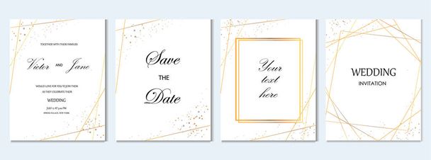 cartões de convite de casamento com padrão geométrico ouro vetor design template.Trendy convite de casamento
. - Vetor, Imagem