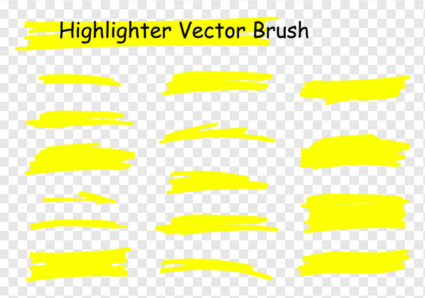 Raster highlighter brush set. Hand drawn yellow highlight marker stripes.  - 写真・画像