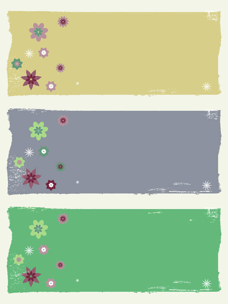 Trio Of Grunge Floral Panels Copy Space With Flowers and Stars Over Portrait Background - Vector, Image