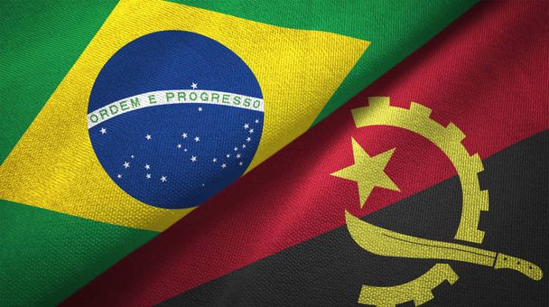 Angoli i Brazylia flagi razem relacje włókienniczych szmatką tekstura tkanina - Zdjęcie, obraz