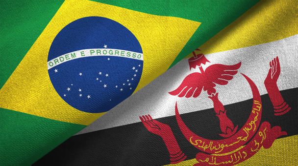 Brunei Darussalam y Brasil banderas juntas relaciones textil tela textura
 - Foto, Imagen
