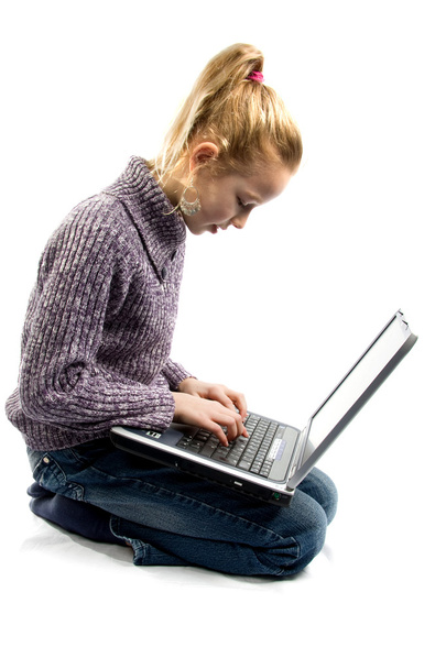 Girl with laptop - Фото, изображение