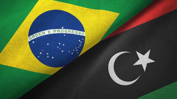 Libia y Brasil banderas juntas relaciones tela textil textura
 - Foto, Imagen