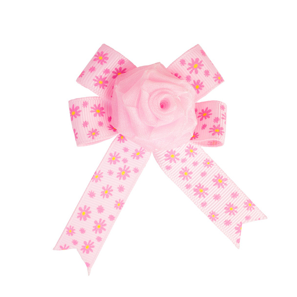 Festive pink bow made of ribbon isolated on white - Photo, Image