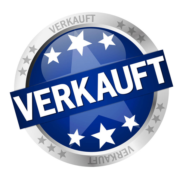 ronde gekleurde knop met banner en tekst Verkauft - Vector, afbeelding