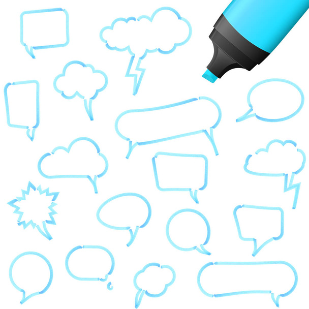 Illustration von Sprechblasen gezeichnet mit Textmarker farbig blau - Vektor, Bild