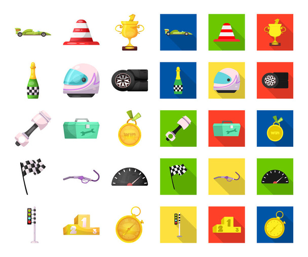 isolierte Objekt von Auto und Rallye-Zeichen. Set von Auto und Rasse Stock Symbol für Web. - Vektor, Bild