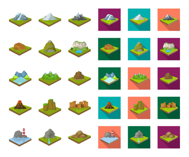 Mountains, massive cartoon,flat icons in set collection for design. The surface of the earth vector isometric symbol stock web illustration. - Vector, afbeelding