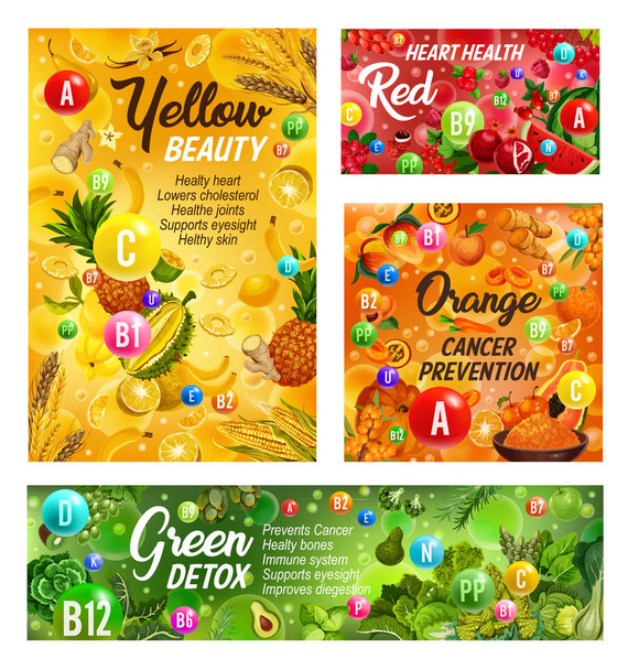 Dieta arco iris vitaminas, alimentos saludables nutrición
 - Vector, imagen