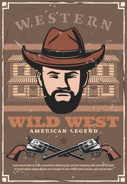 Wild West Western Bandit Saloon und Pistolen - Vektor, Bild