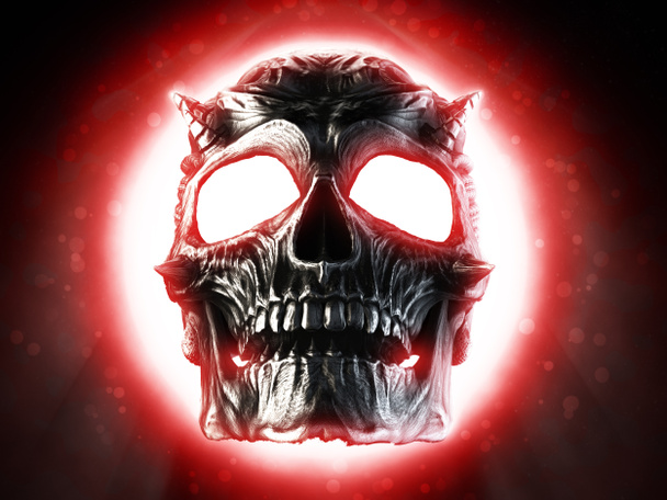 Металевий череп диявола, що світиться яскраво-червоний - 3D Ілюстрація
 - Фото, зображення