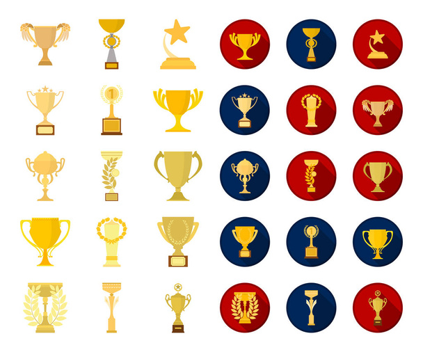 Gold Cup kreslený, ploché ikony v nastavení kolekce pro design. Vítězové poháru vektor symbol akcií web ilustrace. - Vektor, obrázek