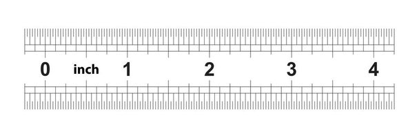 Tweezijdig 4 inch liniaal. De prijs van de divisie - 32 divisies door inch. Exacte lengte meting apparaat. Kalibratie raster. - Vector, afbeelding