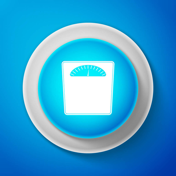 Balance de salle de bain icône isolée sur fond bleu. Appareils de mesure du poids. Échelle de poids fitness sport concept. Cercle bouton bleu. Illustration vectorielle
 - Vecteur, image