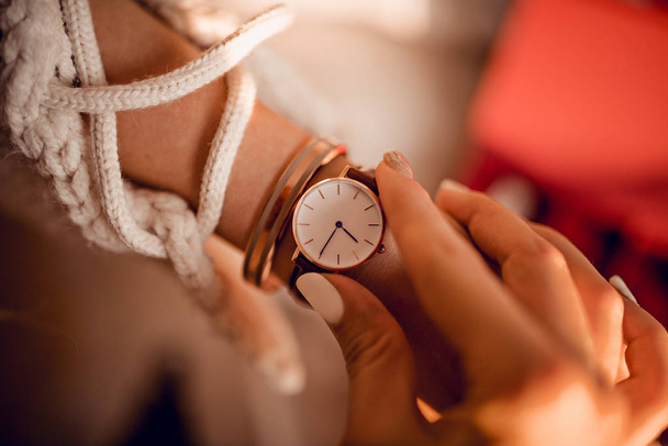 Stylish watch on woman hand - Foto, immagini