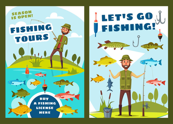 Fishing and big fish catch tours - Vector, Image