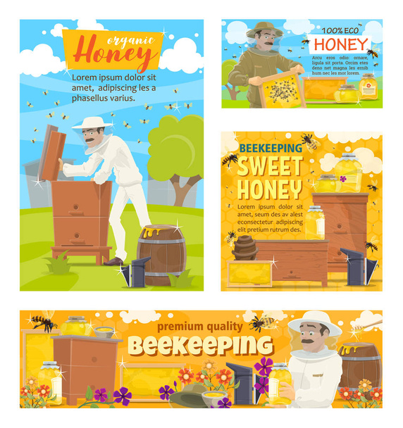 Arı ve arıcı bal arı kovanı - Vektör, Görsel