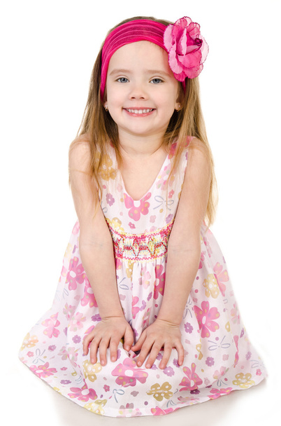Portrait of cute smiling little girl isolated - Foto, Imagem