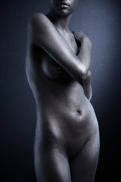 Nude woman with silver make-up - Φωτογραφία, εικόνα
