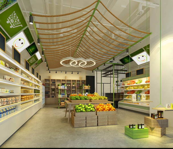 3D render supermarkt interieur - Foto, afbeelding