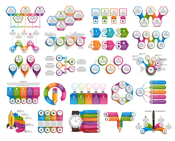 Collection infographics. Vector design elements. Infographics for business presentations or information banner, workflow layout, flow chart. - Vector, Imagen