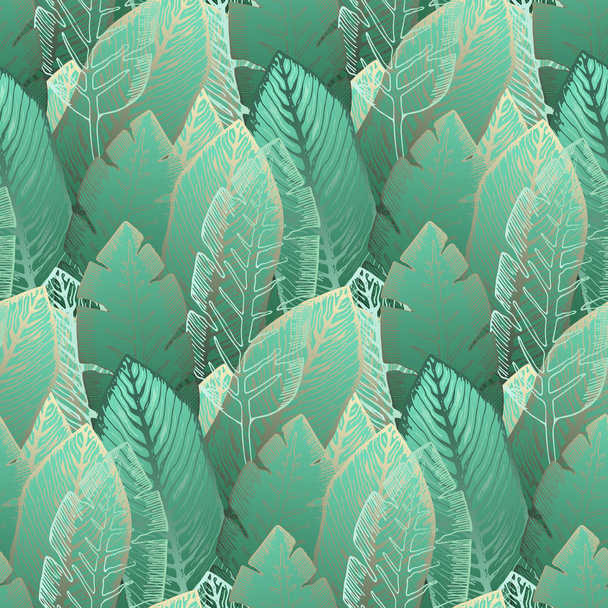 Patrón elegante con tiernas hojas tropicales verdes
 - Vector, imagen