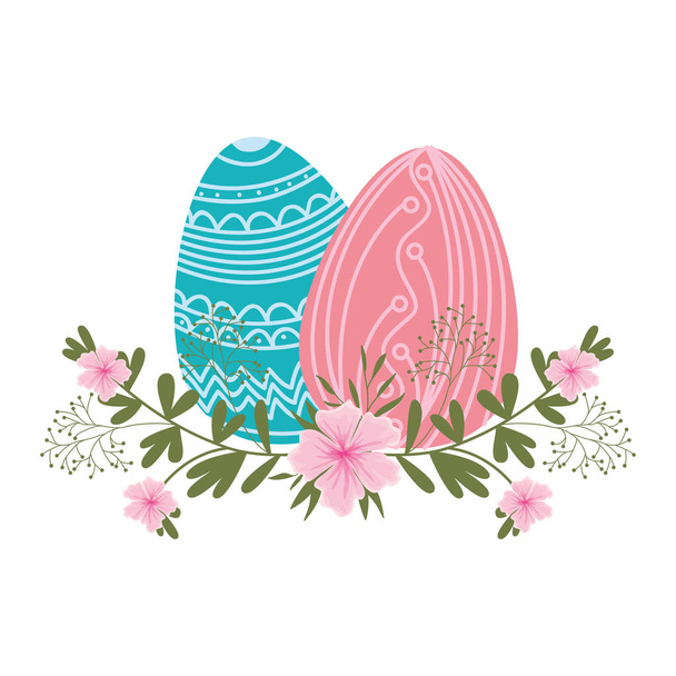 Velikonoční vejce s květinami a listy izolované ikonu - Vektor, obrázek