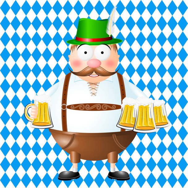 Oktoberfest εικονογράφηση - σερβιτόρος κρατώντας μπύρα - Φωτογραφία, εικόνα