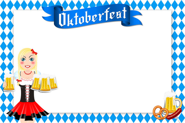 Oktoberfest rám - servírka drží pivo - Fotografie, Obrázek