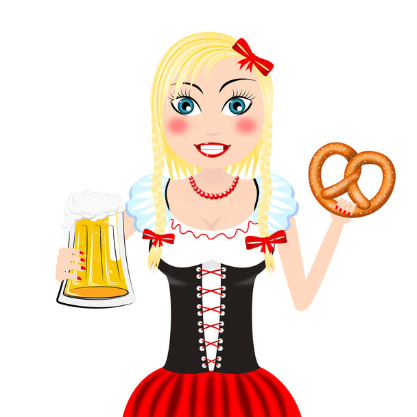 Oktoberfest - waitress holding beer and pretzel - Φωτογραφία, εικόνα