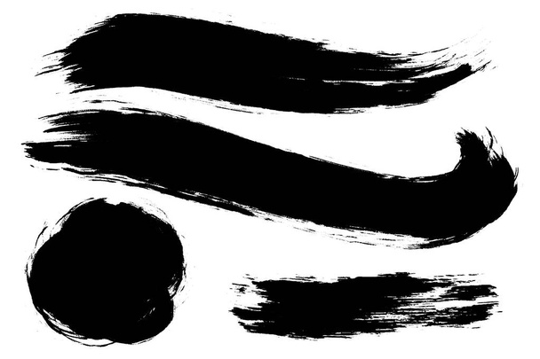 背景の汚れ、大きな手描きブラシ ストロークのベクトルを設定します。白黒のデザイン要素を設定します。芸術的な 1 つのカラー モノクロ手描き背景様々 な形状. - ベクター画像