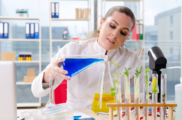 Female biotechnology scientist chemist working in the lab - Photo, image