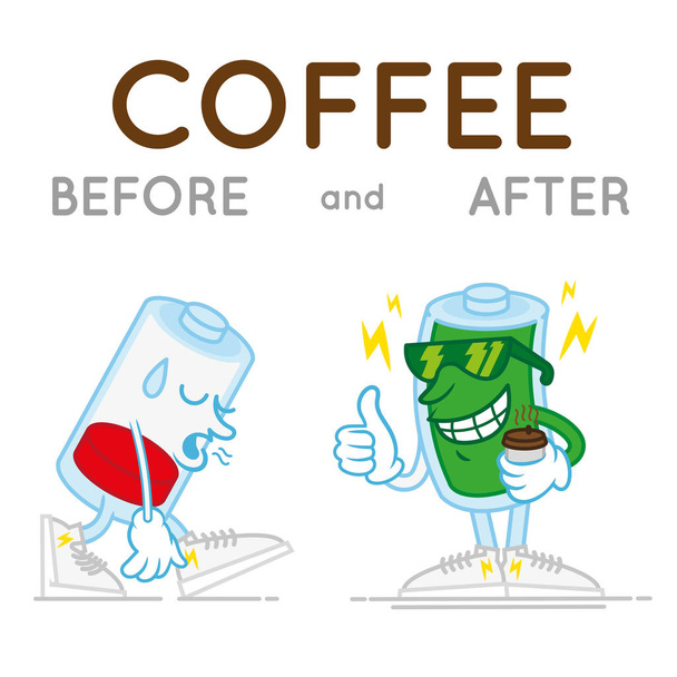 βακτηρίδια, πριν και μετά καφέ - Διάνυσμα, εικόνα