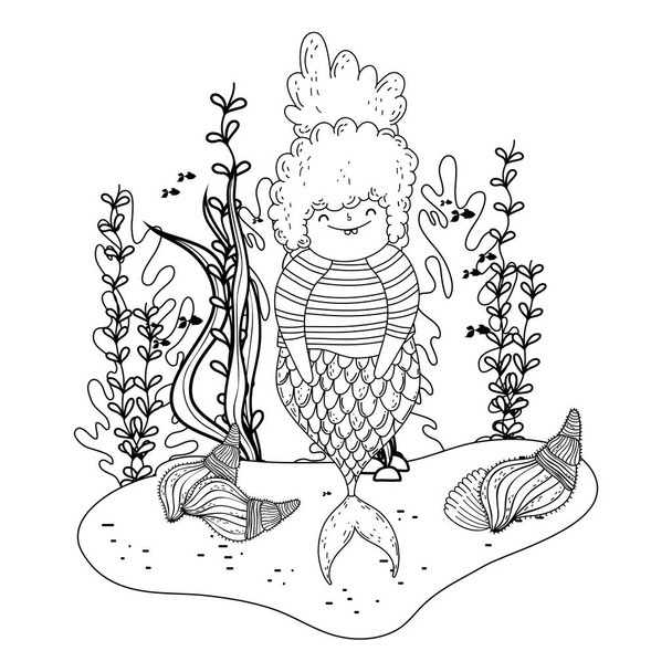 krásná mořská panna s mořských řas pohádkových postav vektorové ilustrace - Vektor, obrázek