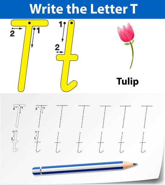 Buchstabe t tracing alphabet worksheets illustration - Vektor, Bild