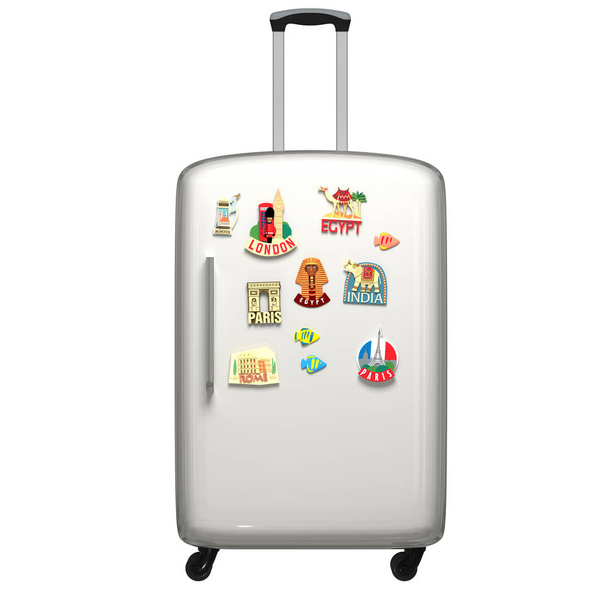 3d illustration of a fridge suitcase. Facade. 3d modeling - Foto, imagen