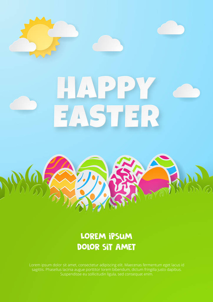 Happy easter background. Greeting Card. Paper cut style. Vector illustration - Vector, Image