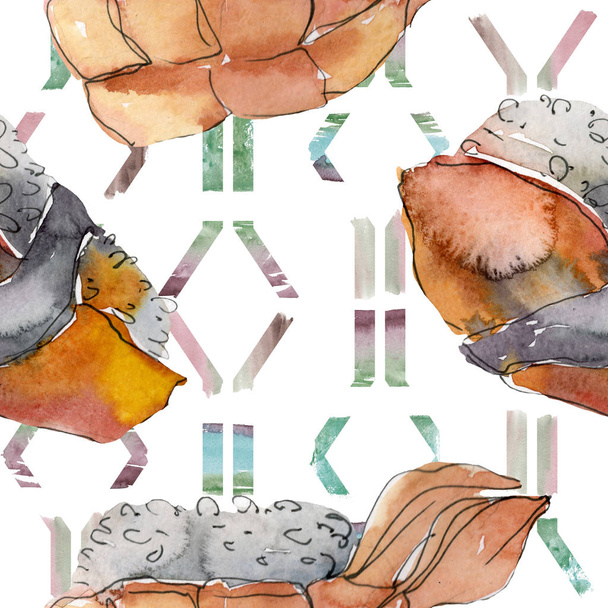 Aquarell-Sushi-Set mit schönen, schmackhaften japanischen Sushi-Illustrationen. Aquarell nahtloses Hintergrundmuster. - Foto, Bild