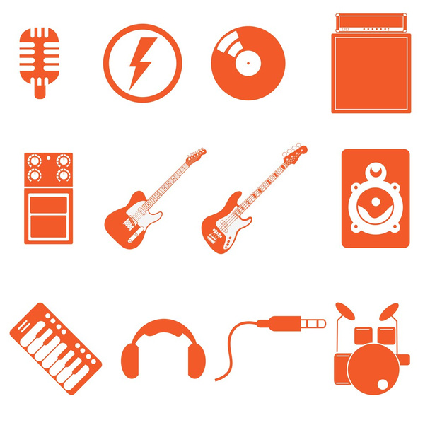 バンド素敵なオレンジ色のスタイルとアイコンの音楽を再生 - ベクター画像