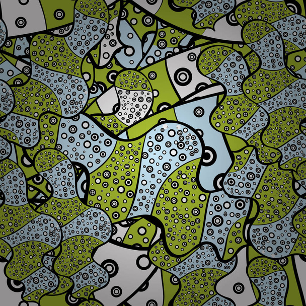 Vlakke elementen. Naadloze patroon afdrukken. Vector. Ontwerp. Mooie stof patroon. Doodles op kleuren zwart, groen en neutraal. - Vector, afbeelding