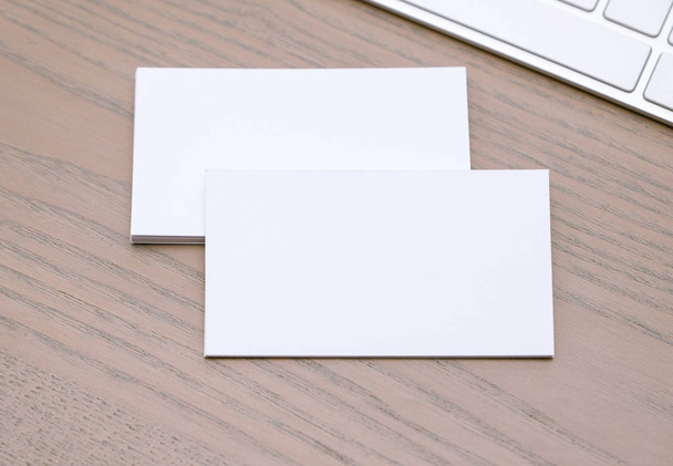 Empty business cards on the work place - Foto, imagen