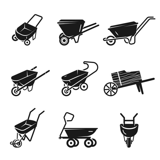 Wheelbarrow icons set, simple style - Wektor, obraz