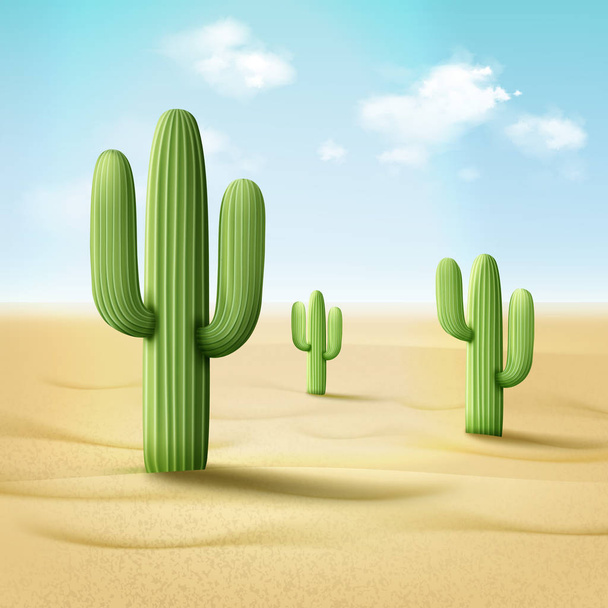 Vectorillustratie van cordon cactus of pachycereus pringlei in woestijn landschap op achtergrond - Vector, afbeelding