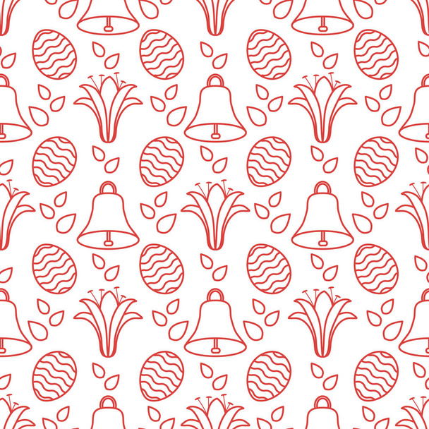 Seamless pattern with bells, lilies, decorated eggs. Happy Easter. Festive background. Design for banner, poster or print. - Vettoriali, immagini
