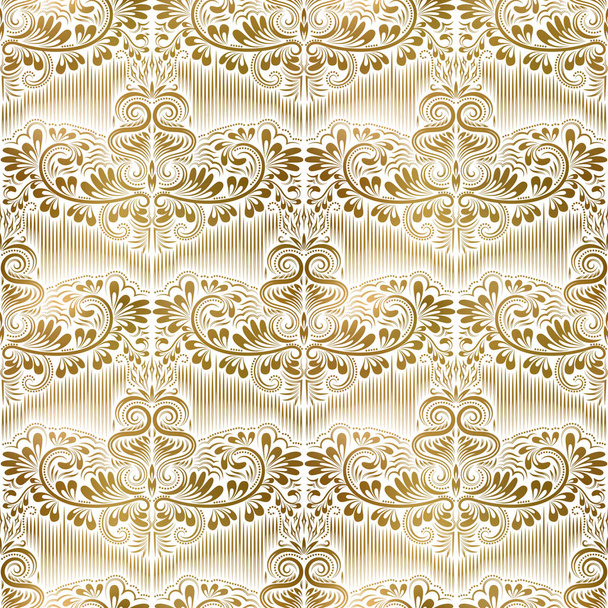 Golden white vintage seamless pattern. Gold royal classic baroque wallpaper. Arabic background ornament. - Vector, Image