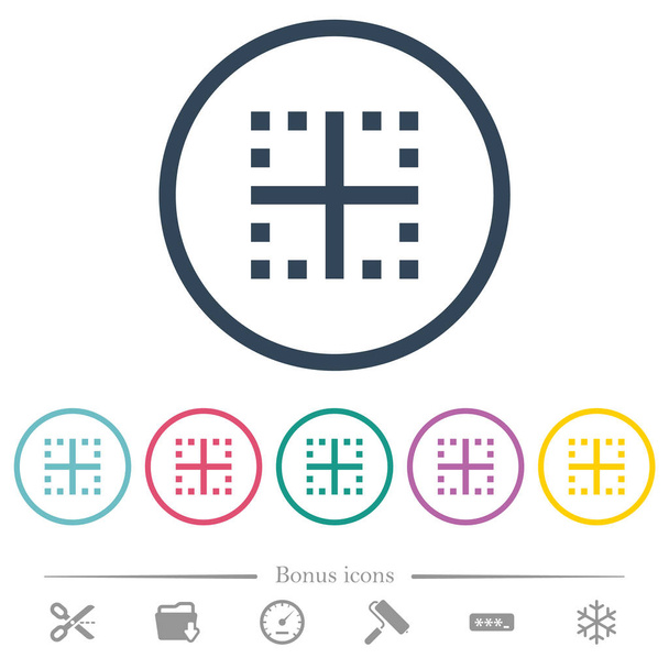 Inner borders flat color icons in round outlines. 6 bonus icons included. - Vector, Image